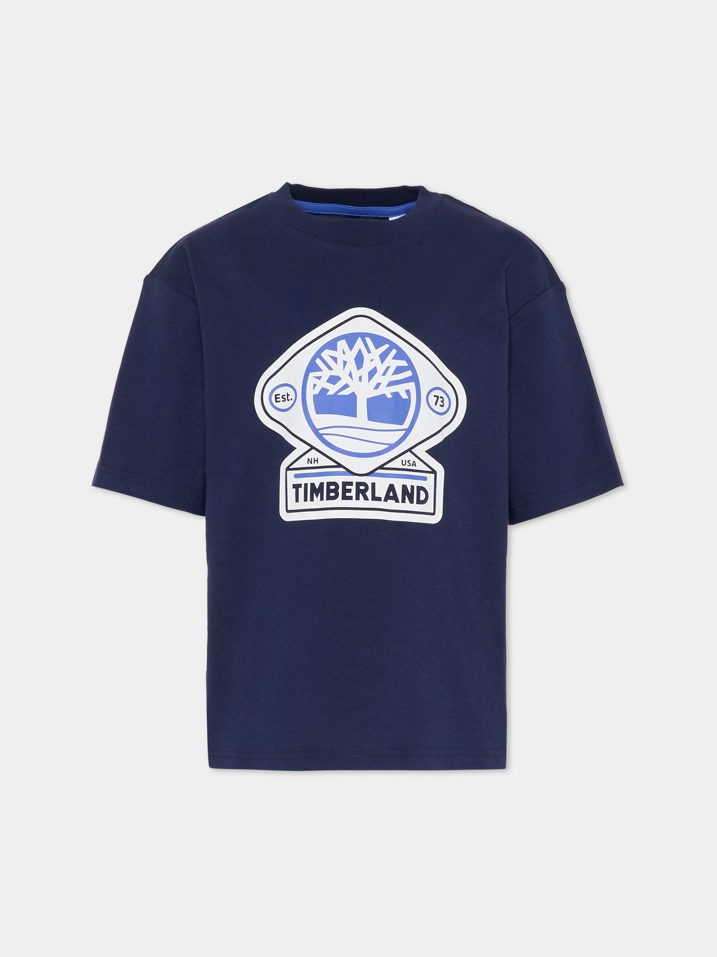 T-shirt blu per bambino con logo,Timberland,T60530 85T