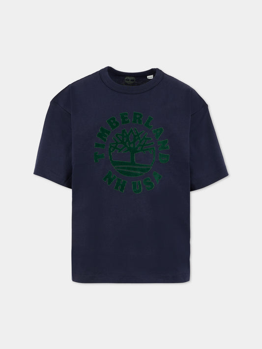 T-shirt blu per bambino con logo,Timberland,T60532 85T