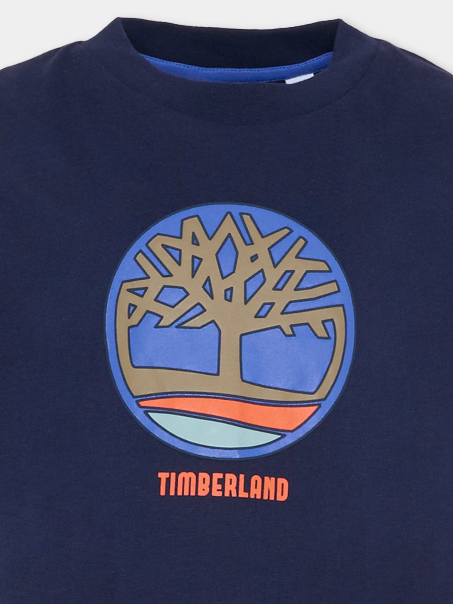 T-shirt blu per bambino con logo,Timberland,T60541 85T