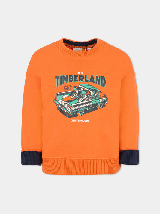 Felpa arancione per bambino con macchina,Timberland,T60543 43F