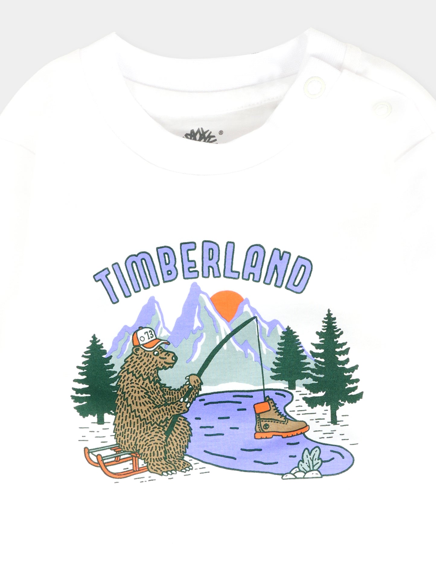 T-shirt bianca per neonato con orso e logo,Timberland,T60584 10P