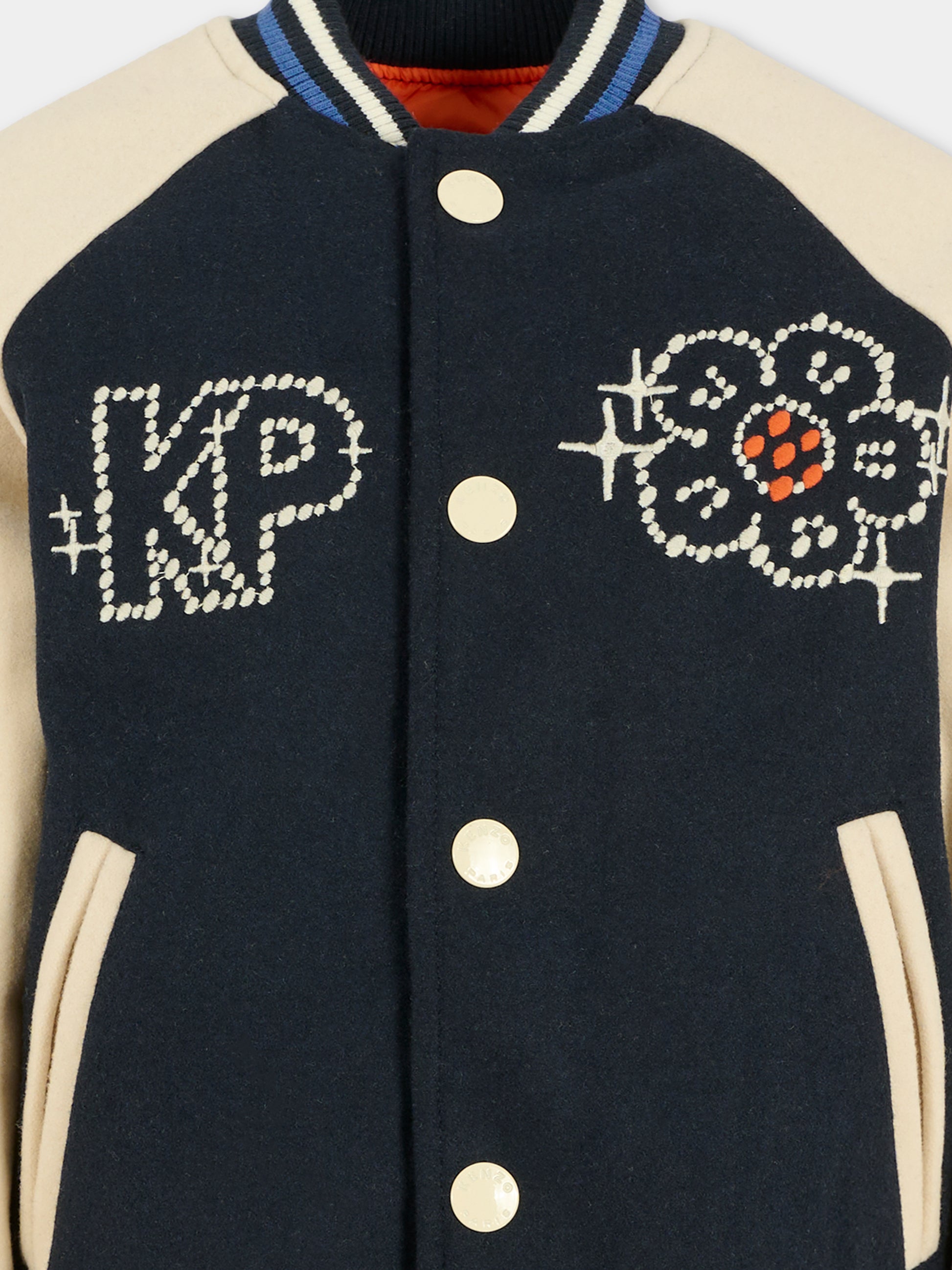 Bomber blu per bambina con logo e fiore,Kenzo Kids,K61303 845