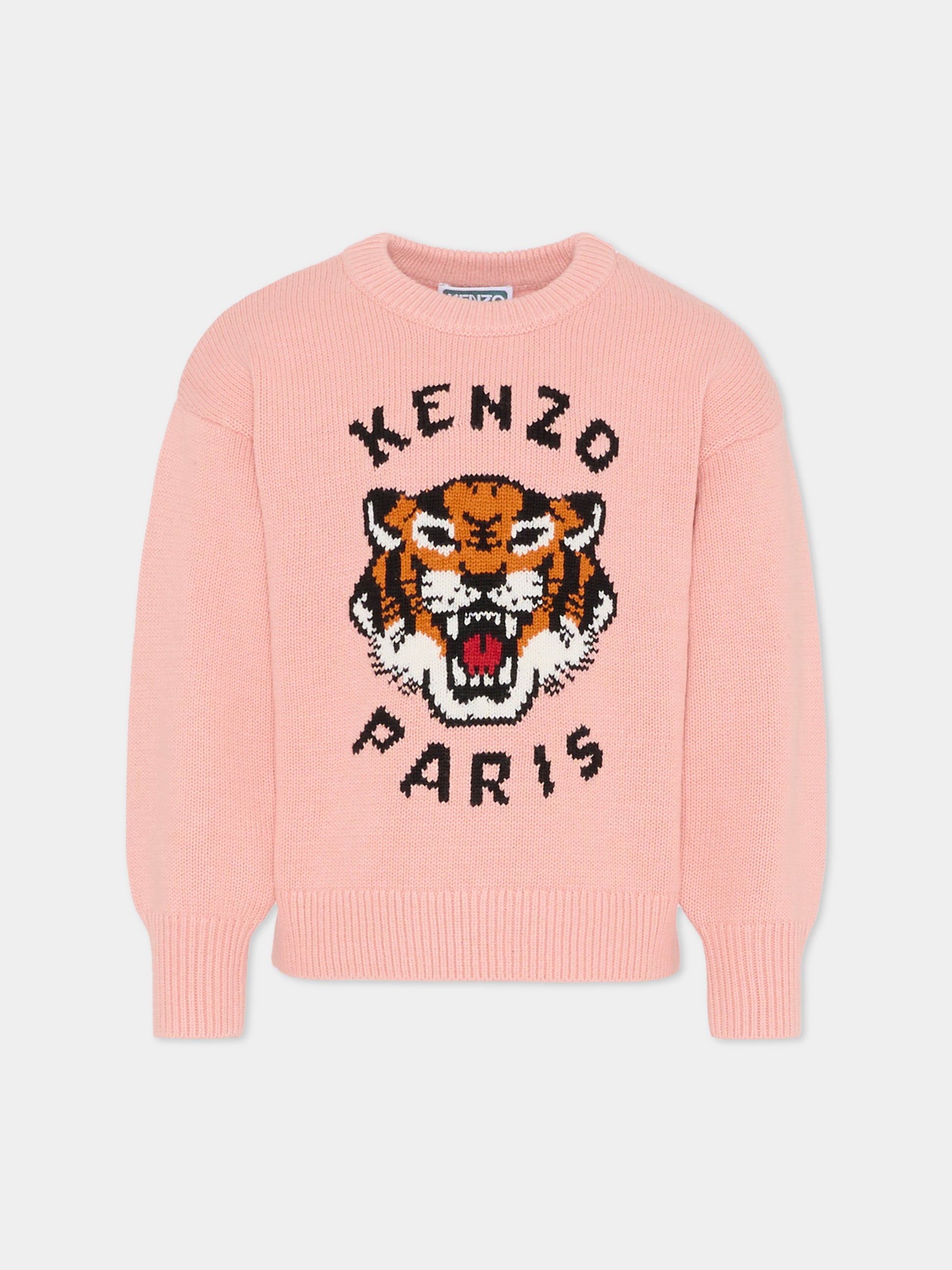 Maglione rosa per bambina con Lucky Tiger,Kenzo Kids,K61334 47H
