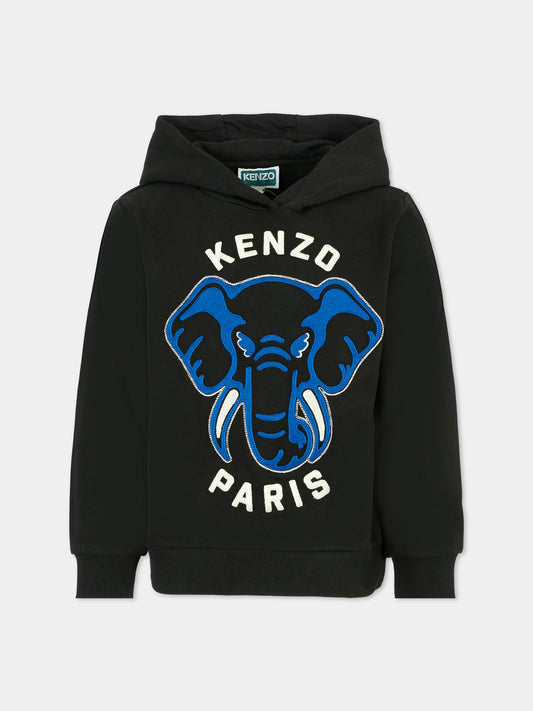 Felpa nera per bambino con elefante,Kenzo Kids,K61437 095