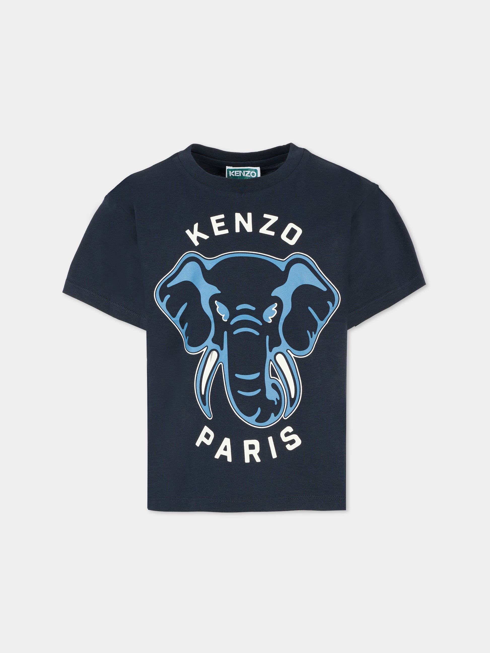 T-shirt blu per bambino con elefante,Kenzo Kids,K61446 845