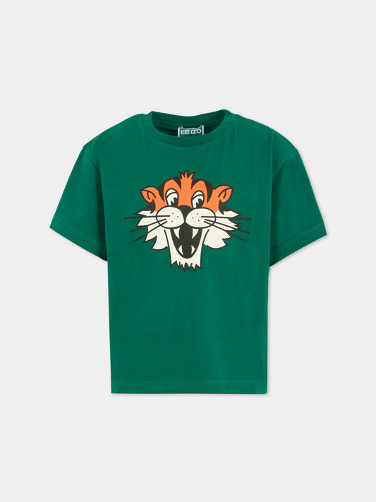 T-shirt verde per bambino con tigre,Kenzo Kids,K61450 67C