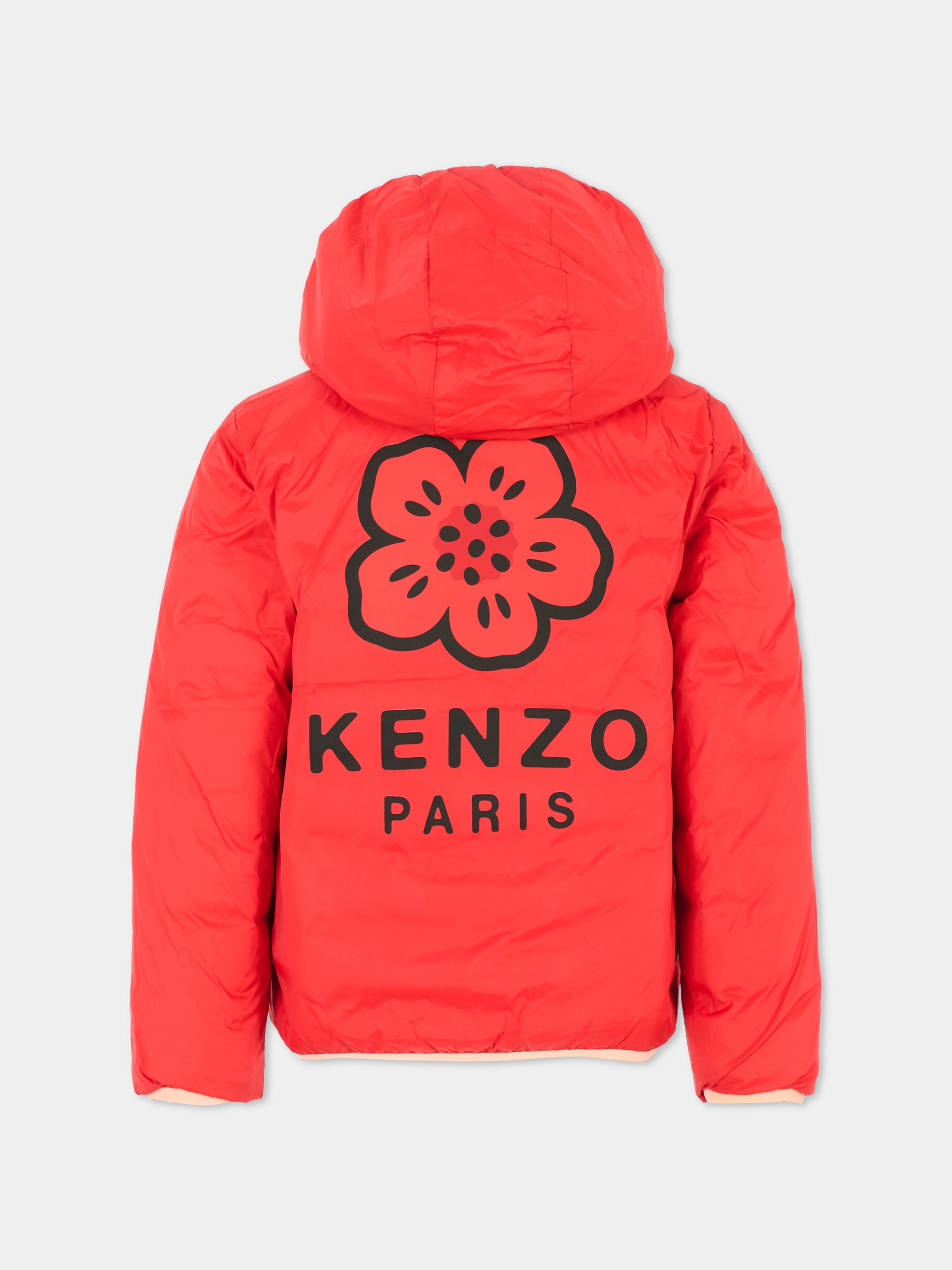 Piumino reversibilie rosa per bambina con papavero,Kenzo Kids,K61470 S39