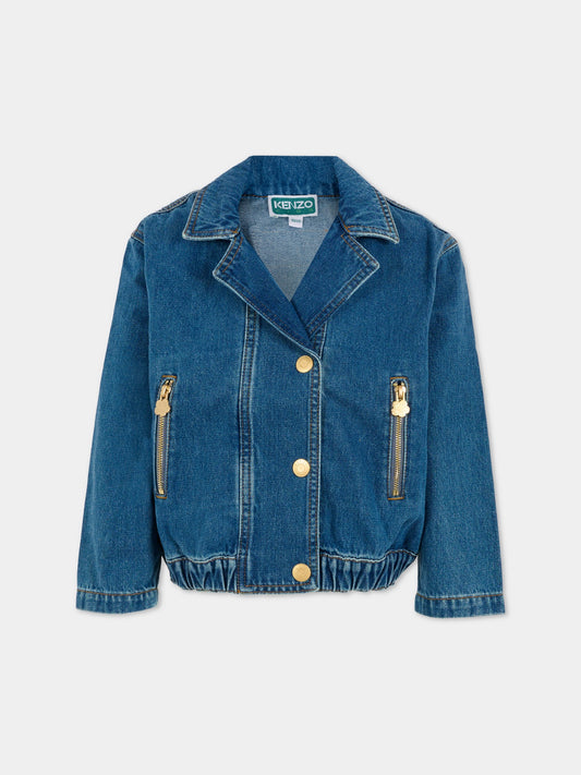 Giubbotto di jeans denim per bambina con logo,Kenzo Kids,K61475 Z27