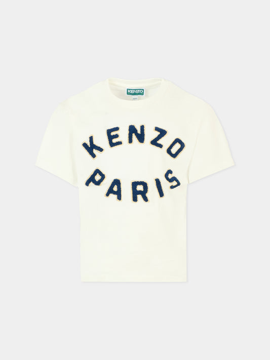 T-shirt avorio per bambini con logo,Kenzo Kids,K61508 117