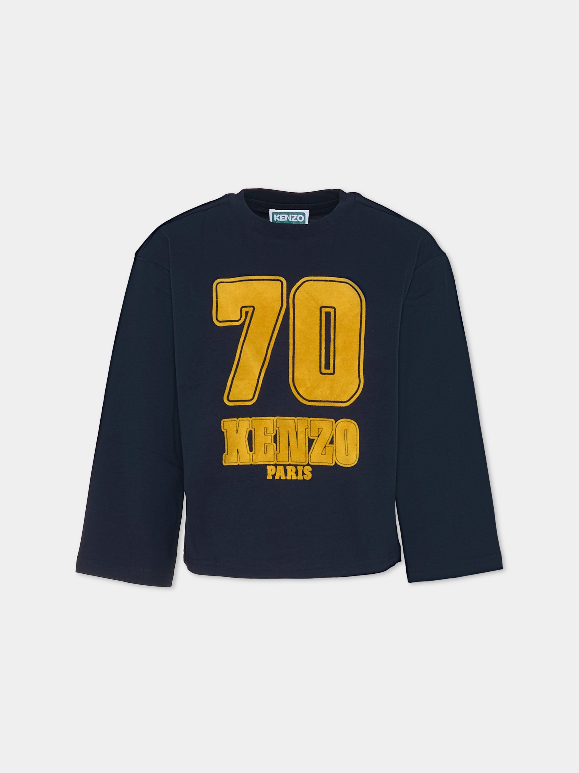 T-shirt blu per bambino con numeri e logo,Kenzo Kids,K61552 845