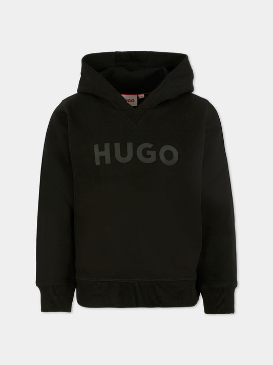 Felpa nera per bambino con logo grigio,Hugo,G00446 09B