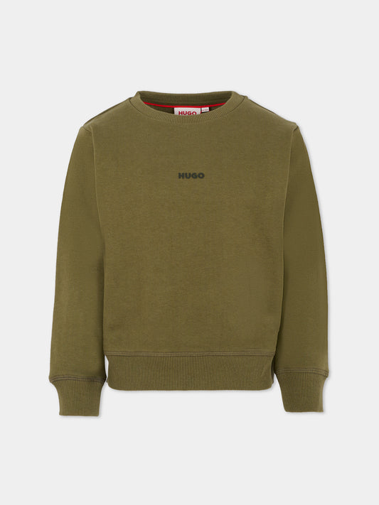 Felpa verde per bambino con logo nero,Hugo,G00447 65F