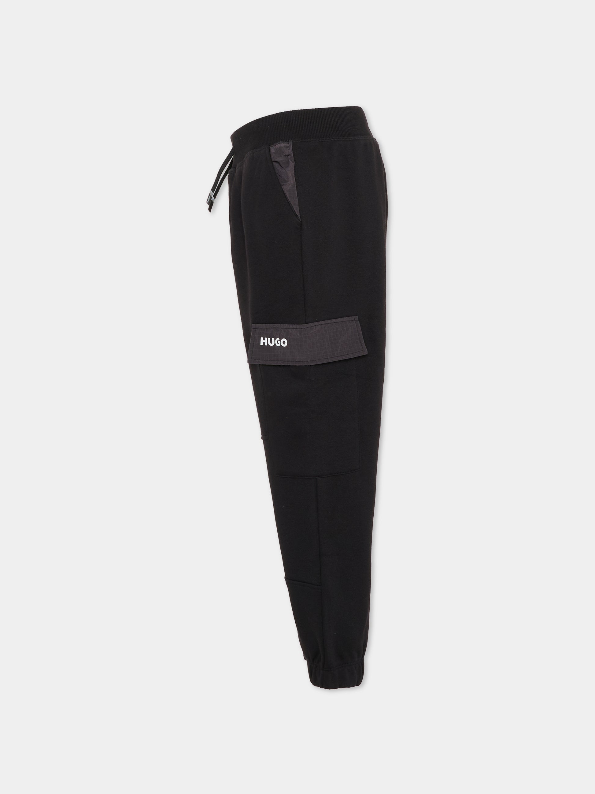 Pantaloni neri per bambino con logo,Hugo,G00477 09B