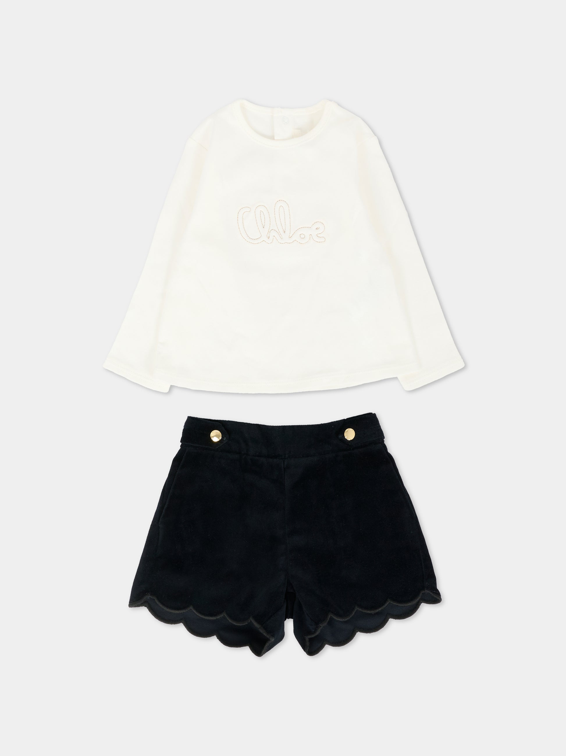 Completo blu per neonata con logo,Chloé Kids,C20719 N68