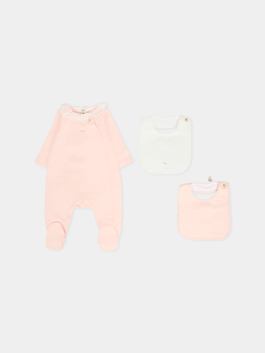 Set tutina rosa per neonata con logo oro,Chloé Kids,C20773 45Q