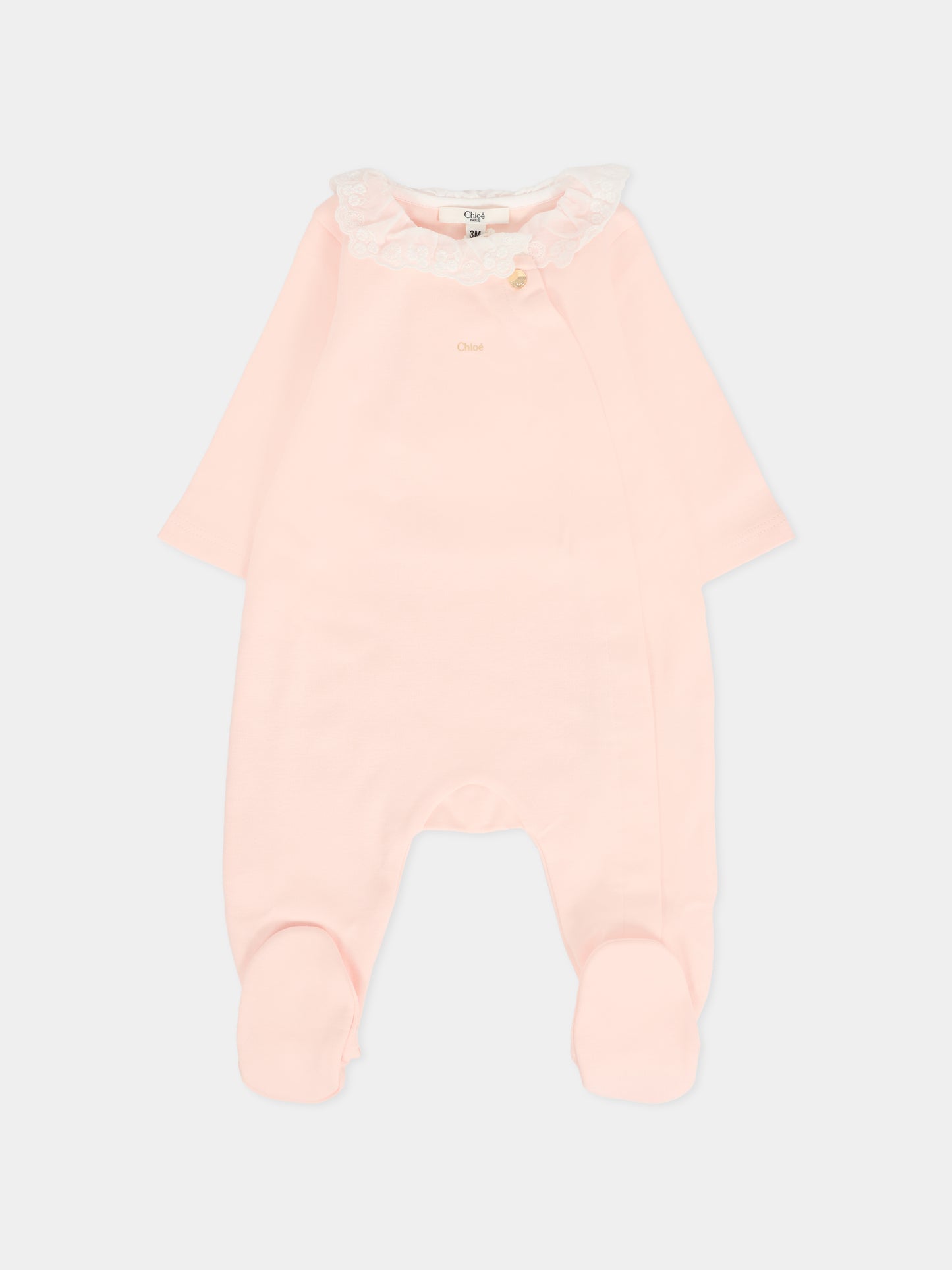 Set tutina rosa per neonata con logo oro,Chloé Kids,C20773 45Q