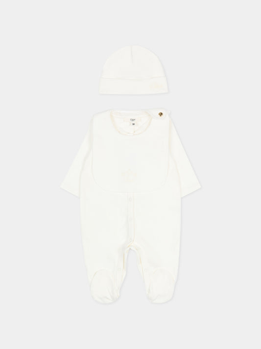 Set tutina avorio per neonata con logo,Chloé Kids,C20776 117