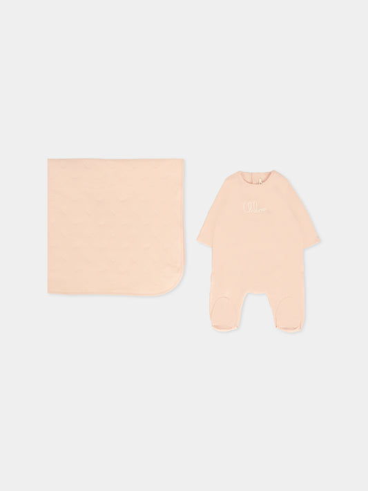 Set tutina rosa per neonata con logo ricamato,Chloé Kids,C20777 45Q