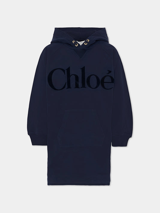 Vestito blu per bambina con logo,Chloé Kids,C20618 859