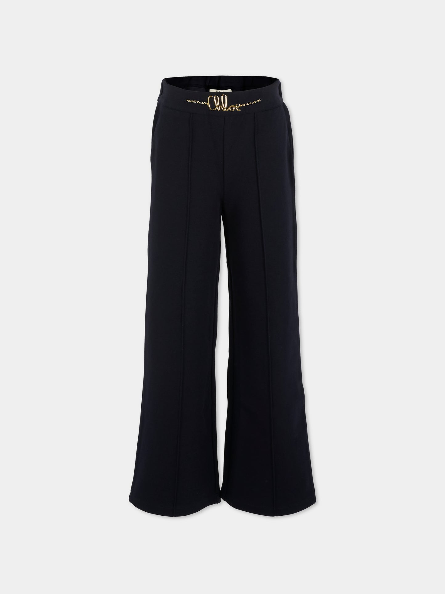Pantaloni blu per bambina con logo dorato,Chloé Kids,C20630 859