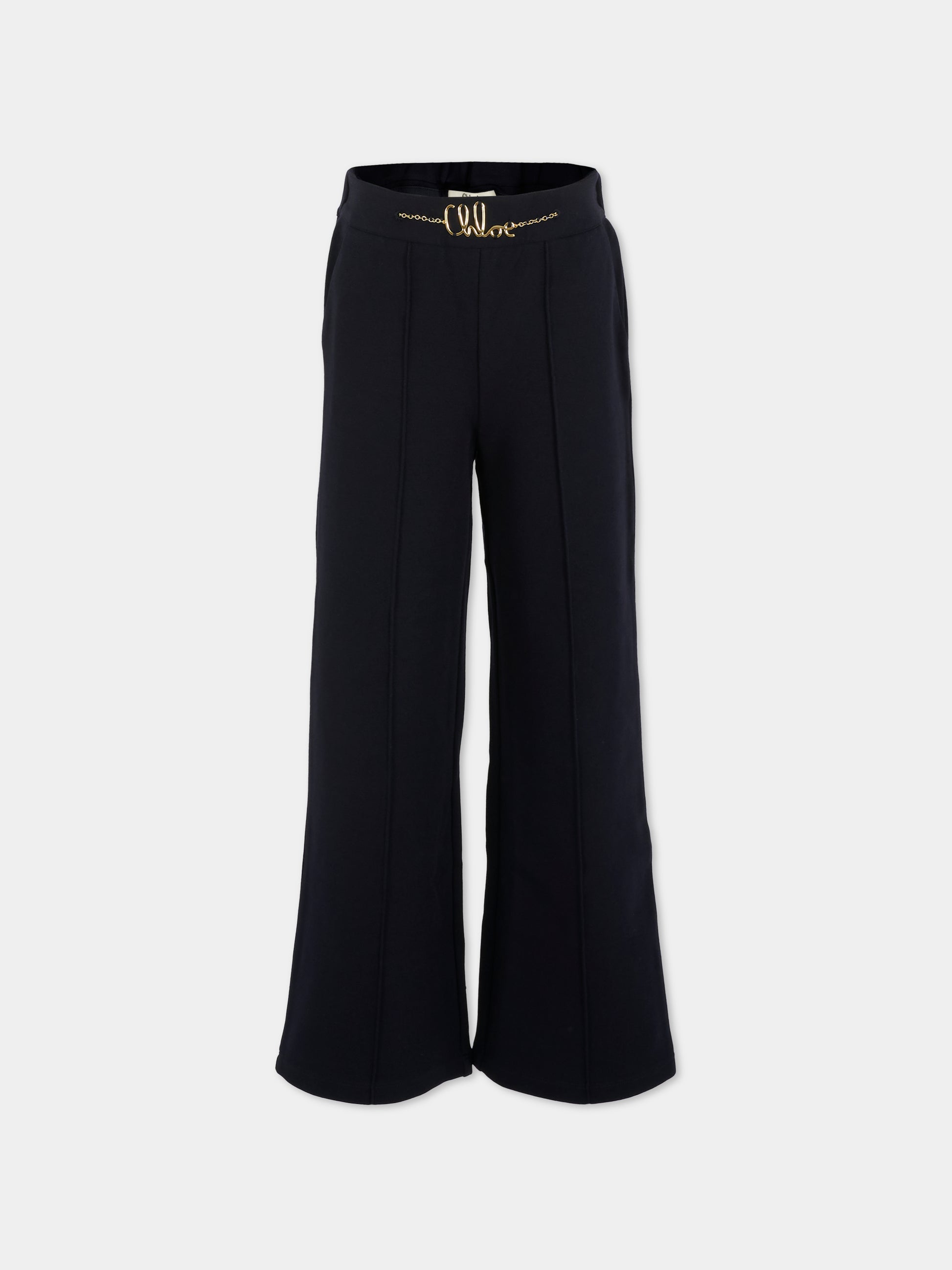 Pantaloni blu per bambina con logo dorato,Chloé Kids,C20630 859