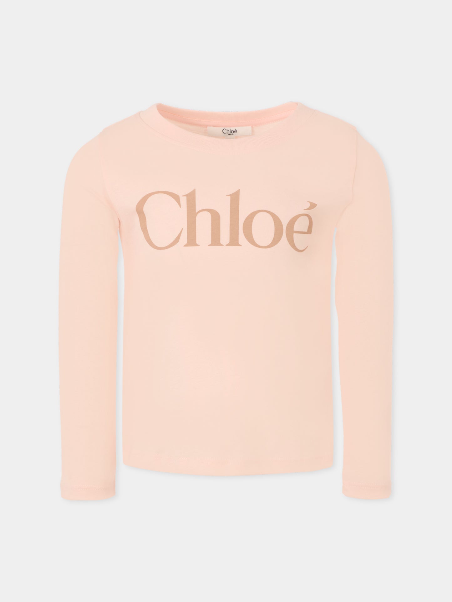 T-shirt rosa per bambina con logo,Chloé Kids,C20650 46J