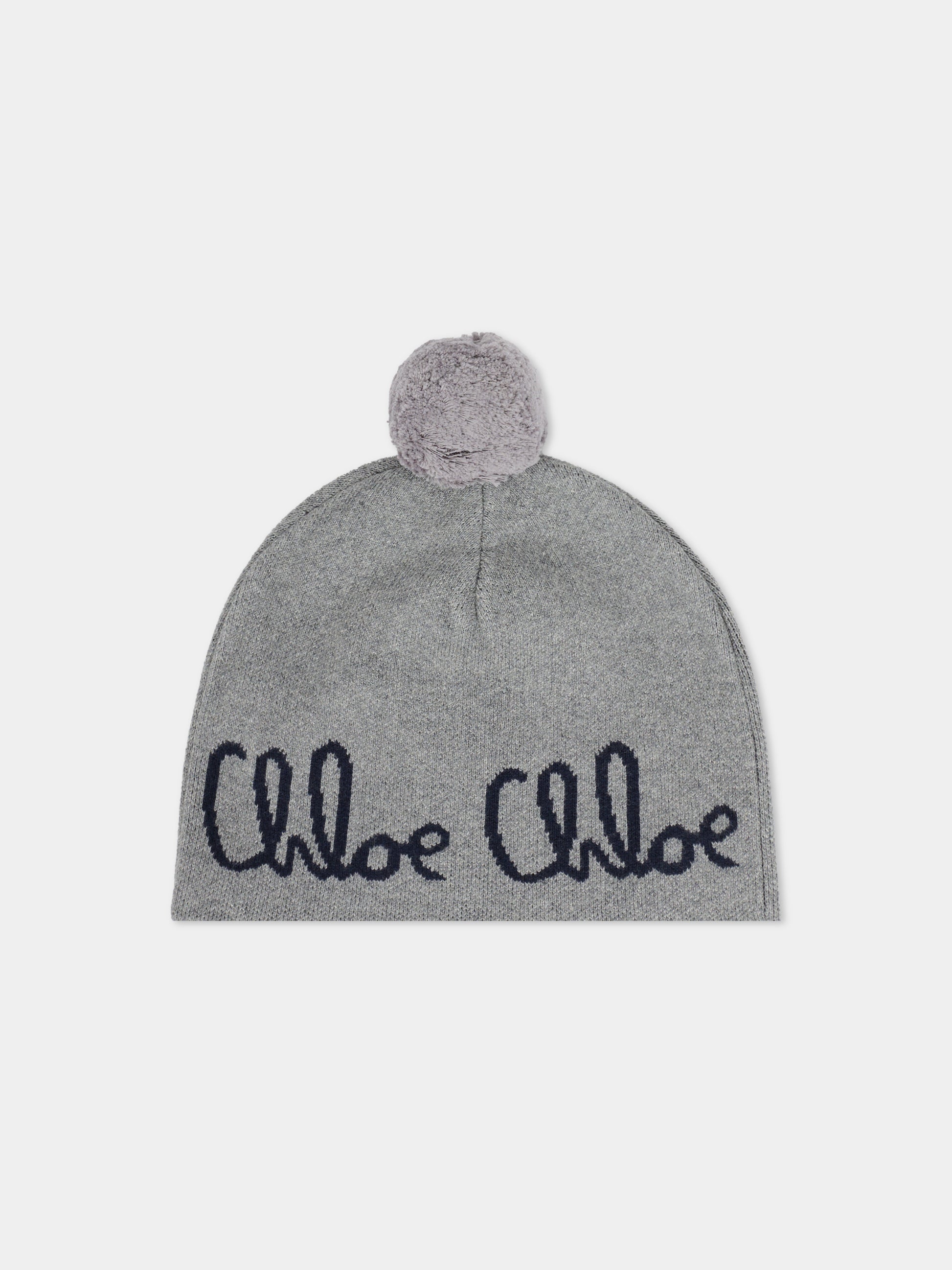 Berretto grigio per bambina con logo,Chloé Kids,C20675 A46