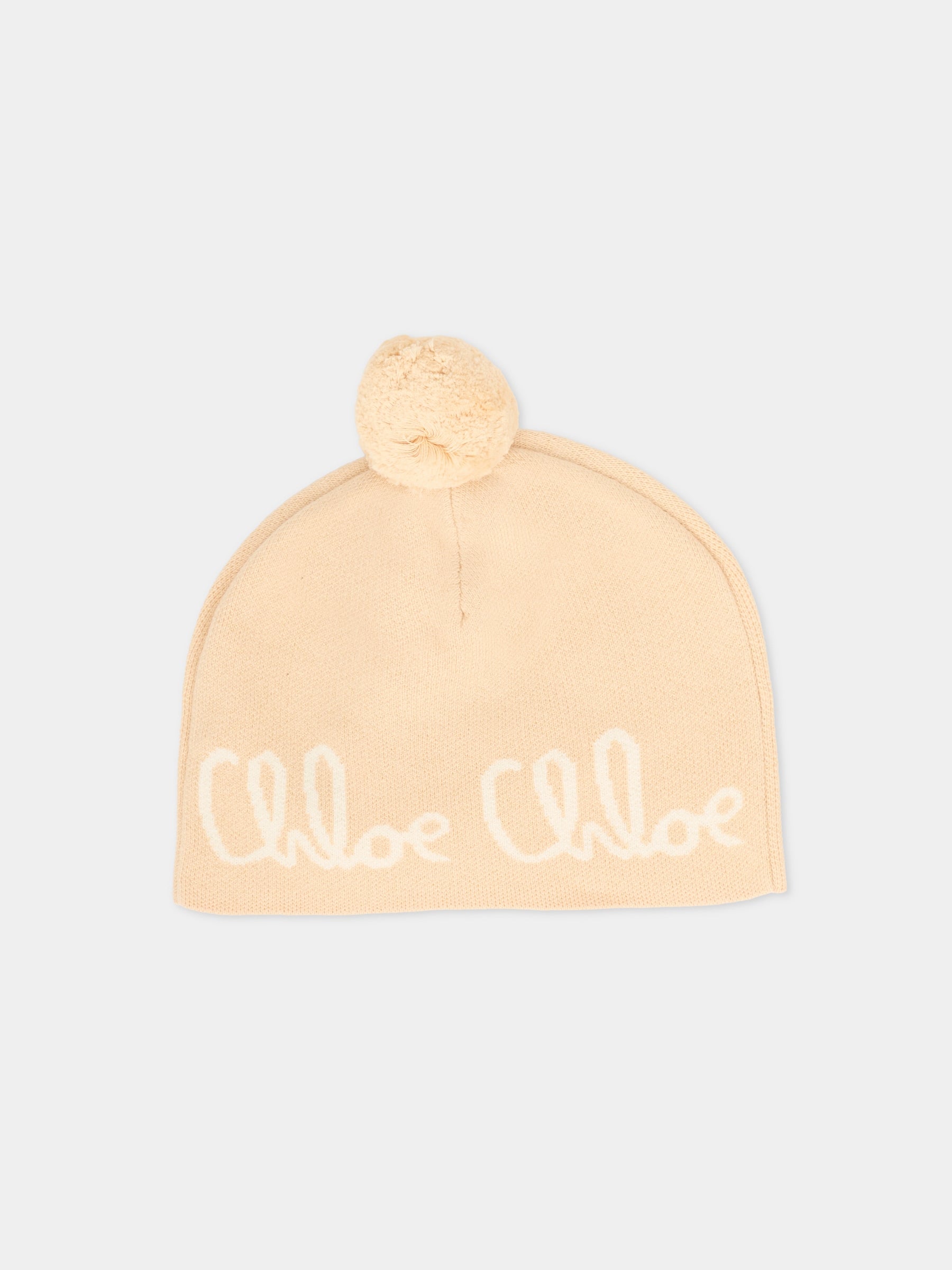 Berretto beige per bambina con logo,Chloé Kids,C20675 257
