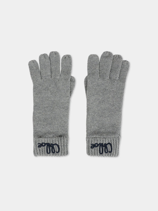 Guanti grigi per bambina con logo ricamato,Chloé Kids,C20690 A46