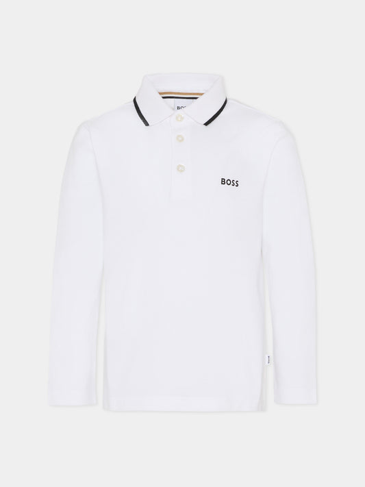 Polo bianca per bambino con logo,Boss,J52330 10P