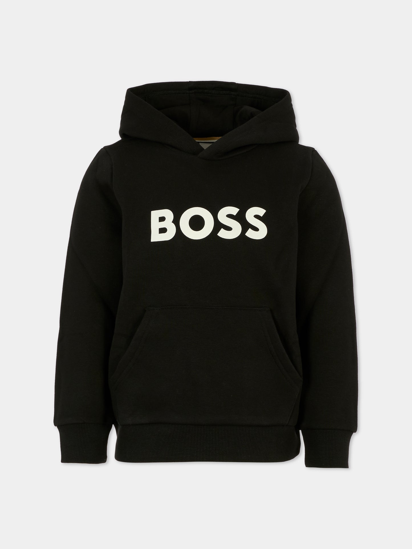 Felpa nera per bambino con logo bianco,Boss,J52351 09B