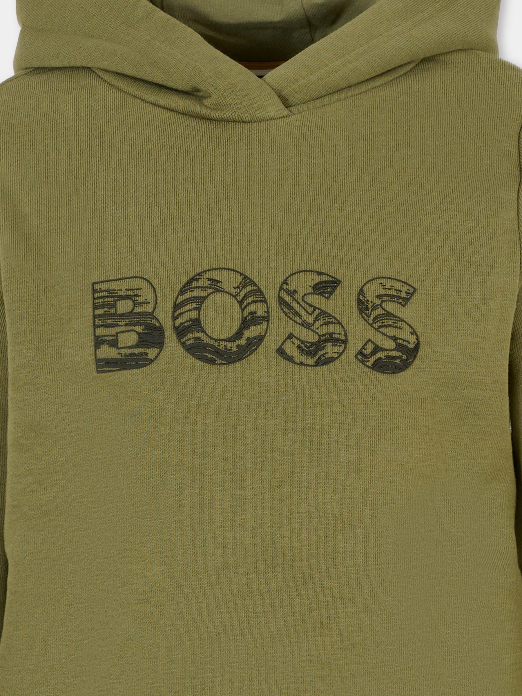 Felpa verde per bambino con logo,Boss,J52355 724