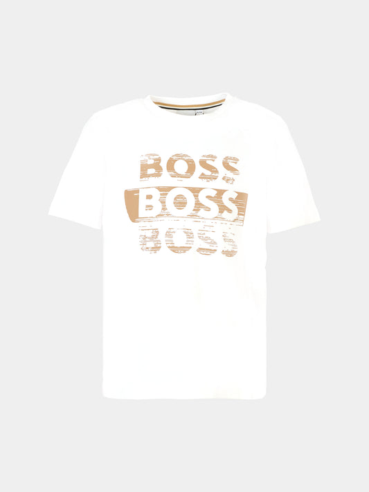 T-shirt bianca per bambino con logo,Boss,J52366 10P