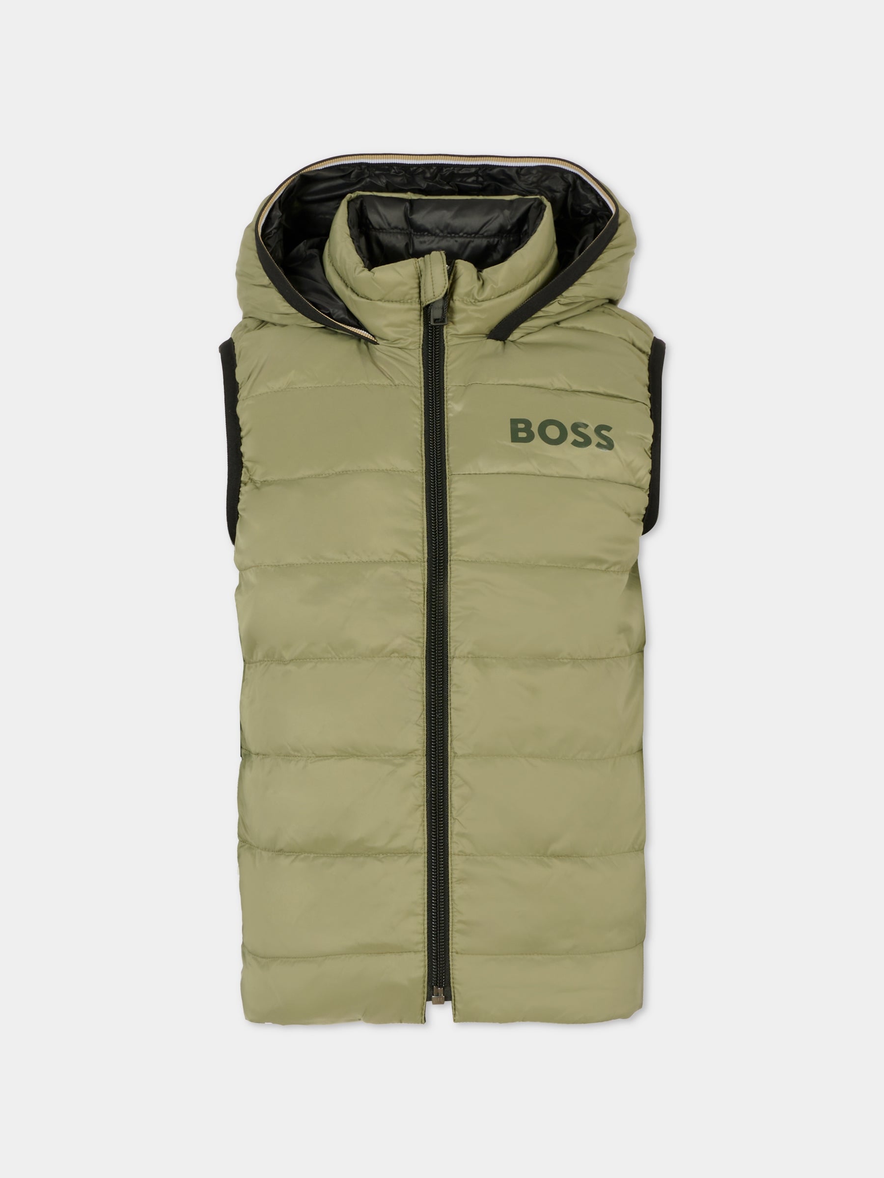 Gilet reversibile verde per bambino con logo,Boss,J52395 724