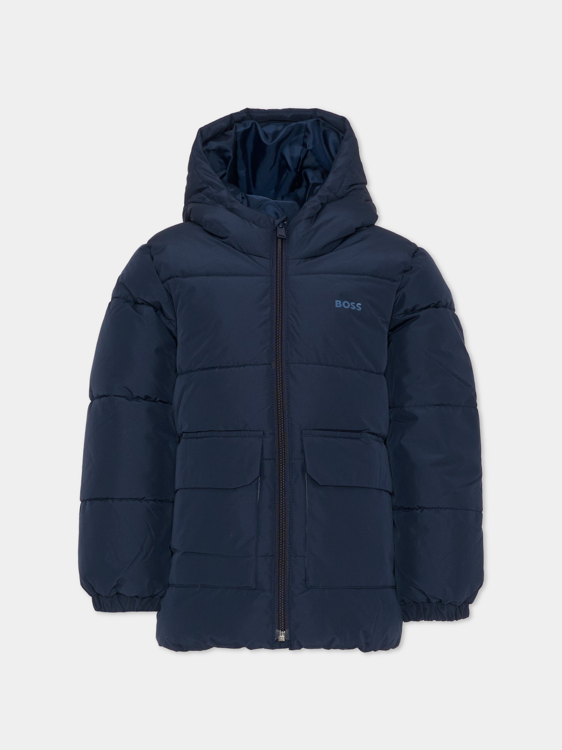 Piumino nero per bambino con logo,Boss,J52396 849