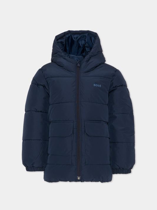 Piumino nero per bambino con logo,Boss,J52396 849