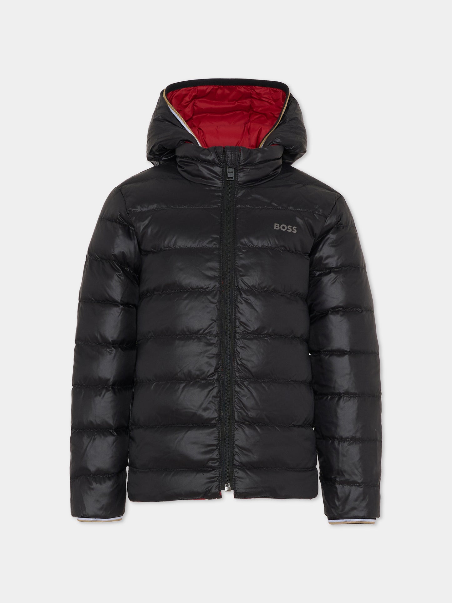 Piumino reversibile rosso per bambino con logo,Boss,J52398 96D