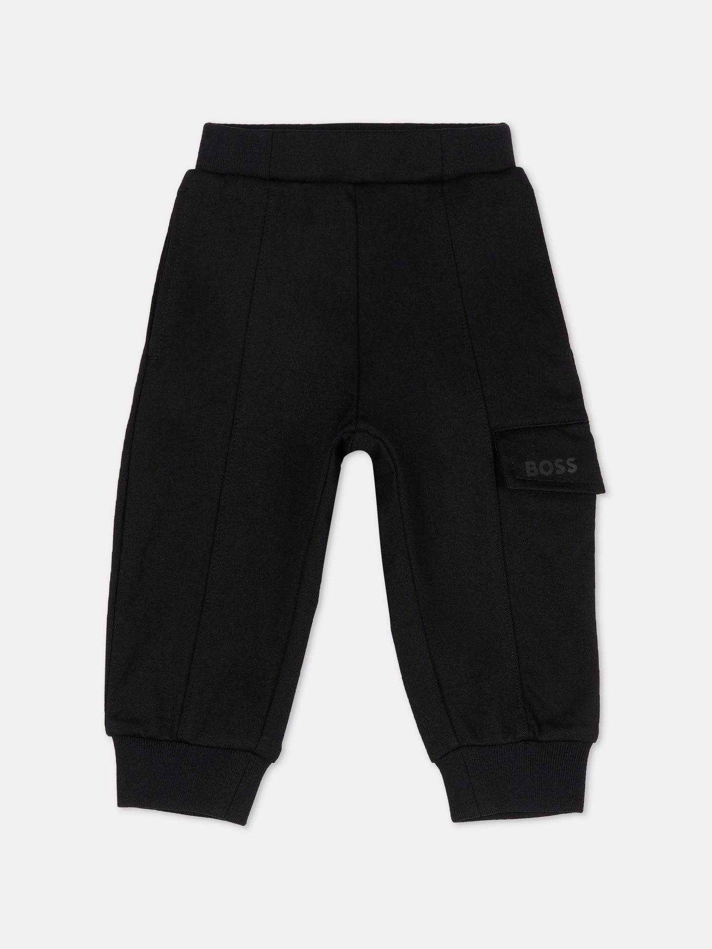 Pantaloni neri per neonato con logo,Boss,J52436 09B