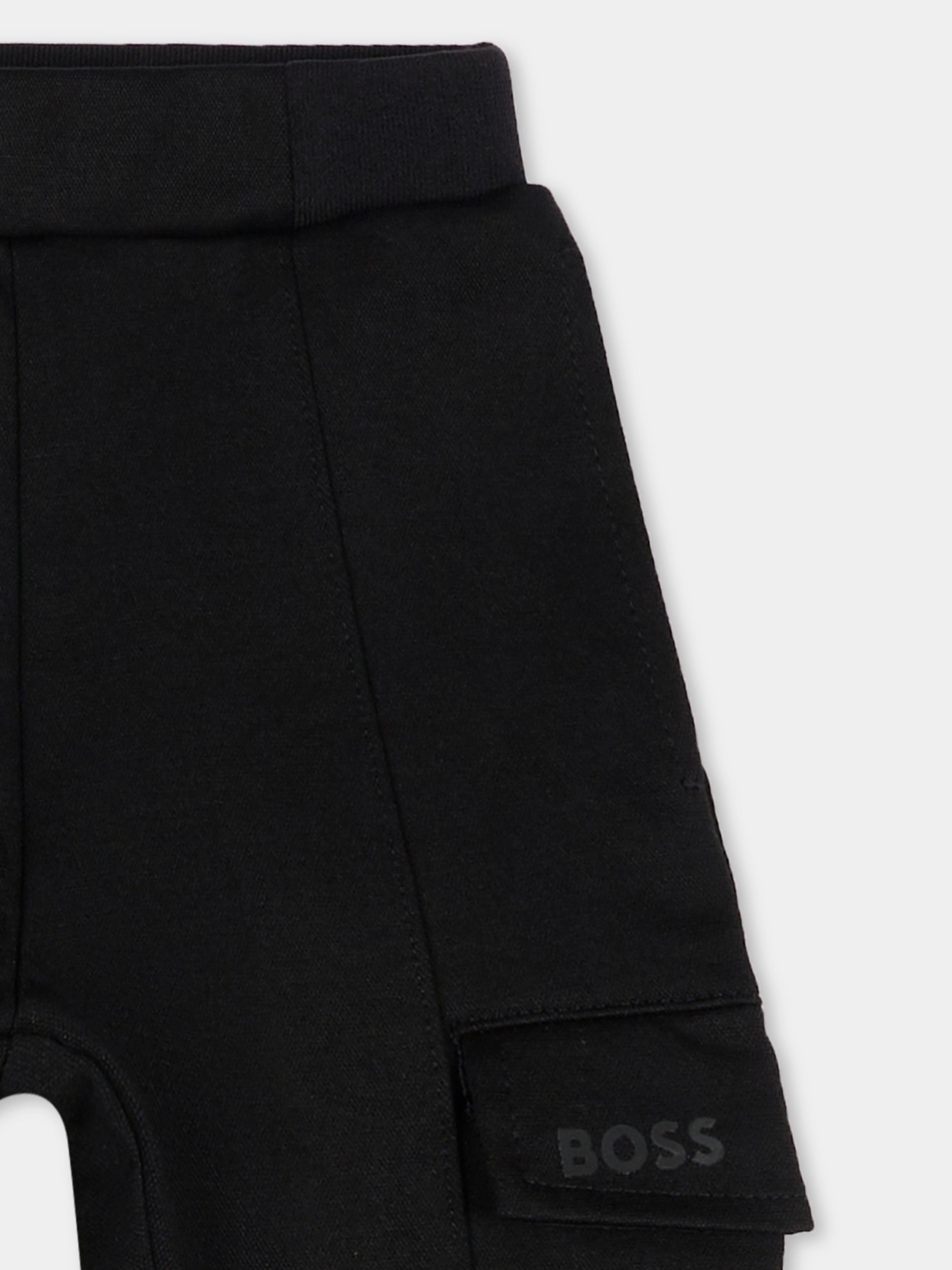Pantaloni neri per neonato con logo,Boss,J52436 09B