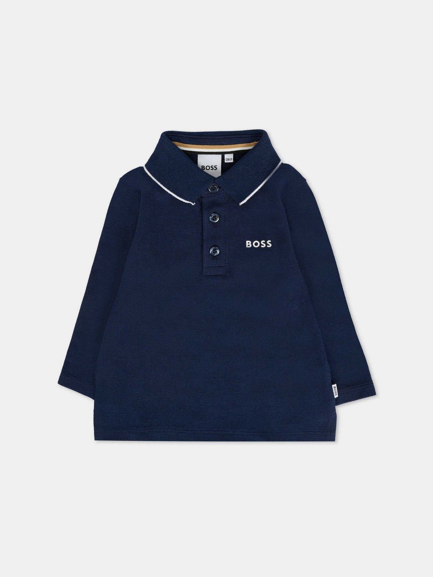 Polo blu per neonato con logo,Boss,J52449 849