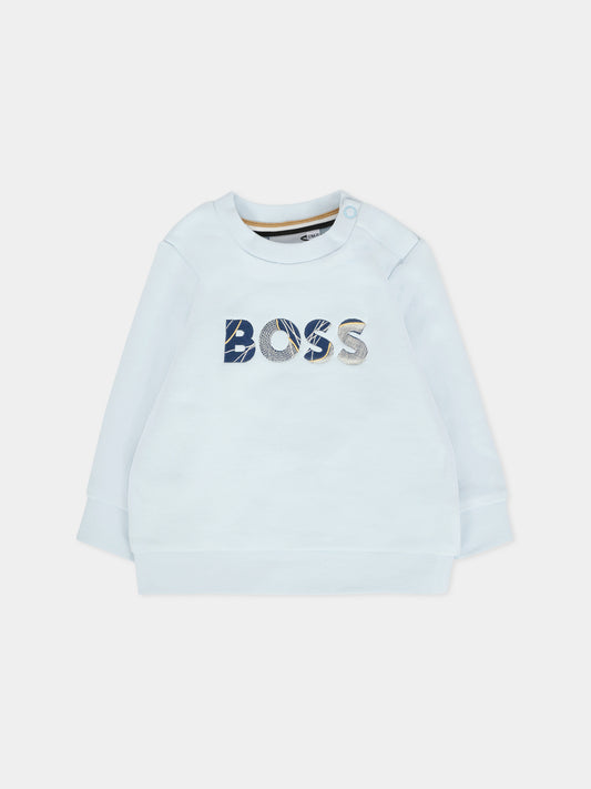 Felpa celeste per neonato con logo ricamato,Boss,J52457 791