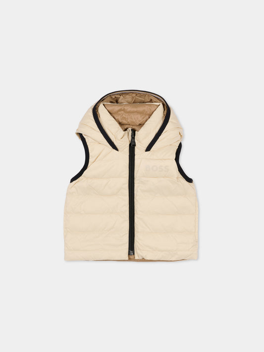 Gilet reversibile beige per neonato con logo,Boss,J52474 21C