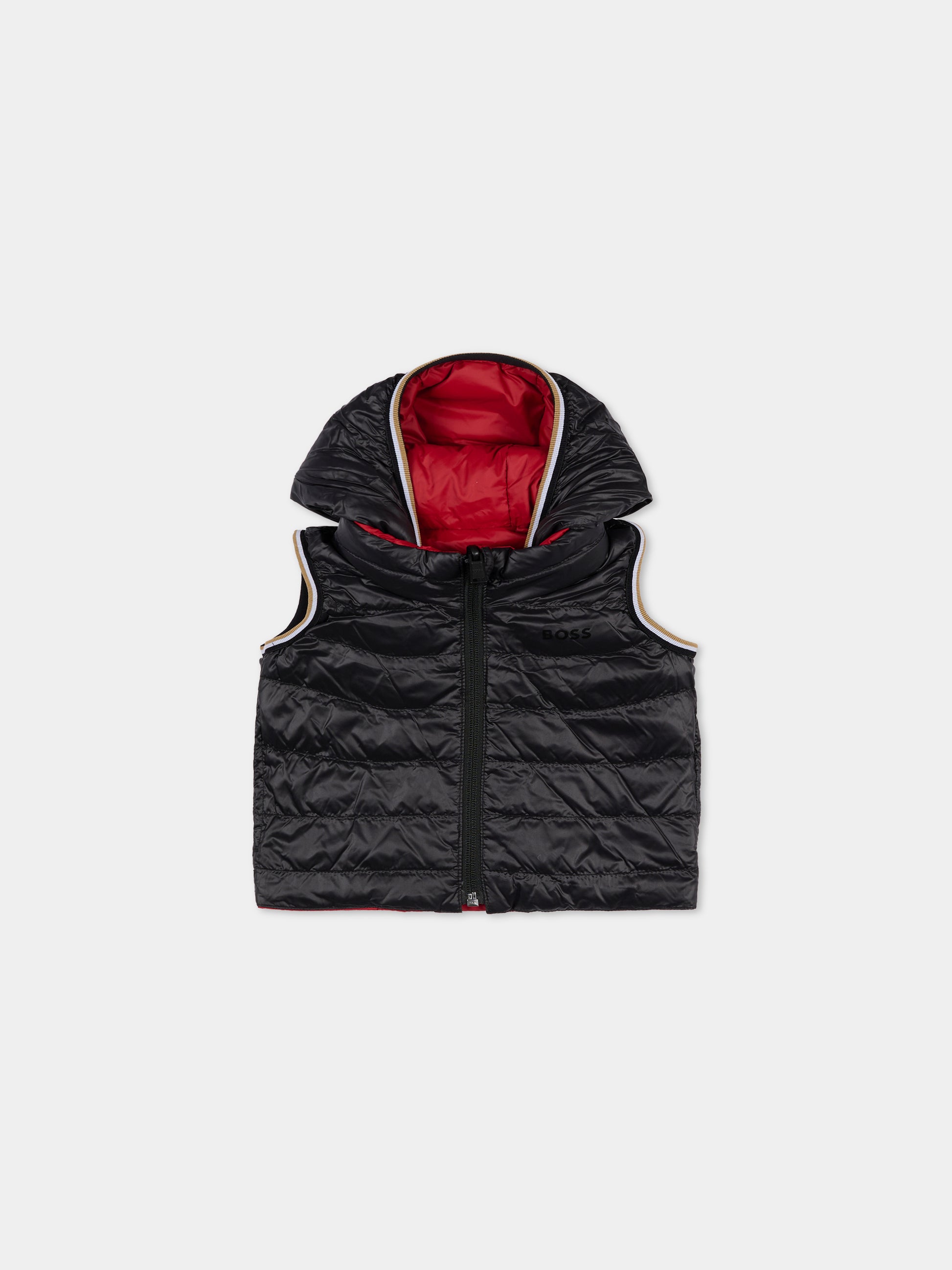 Gilet reversibile rosso per neonato con logo,Boss,J52474 96D