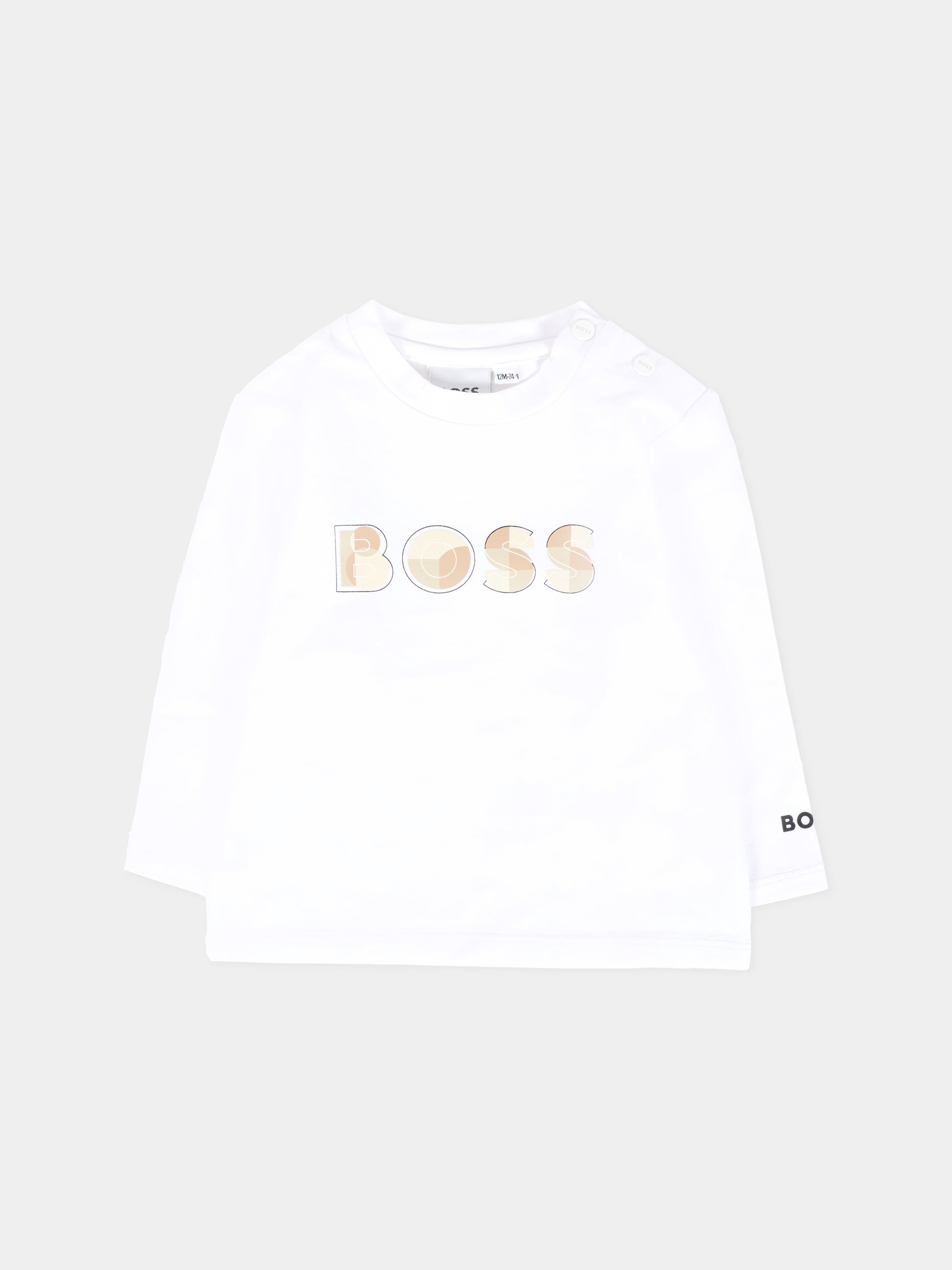 T-shirt bianca per neonato con logo,Boss,J52514 10P