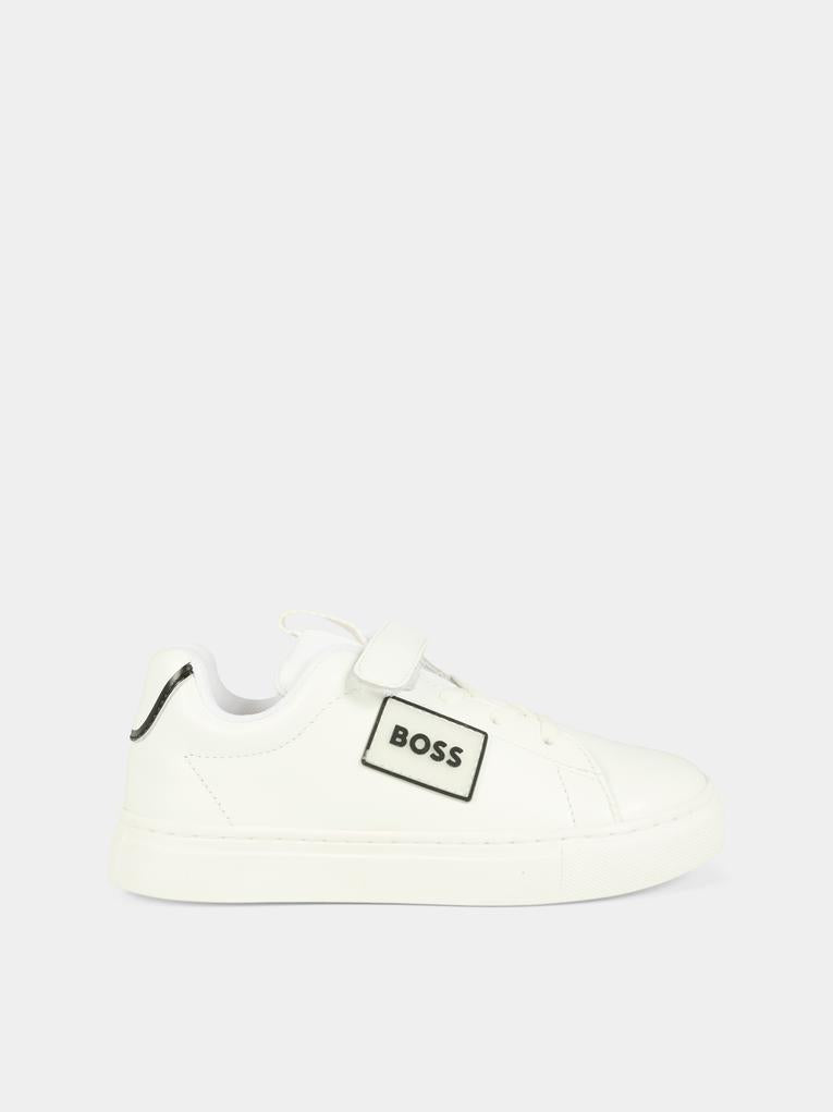 Sneakers bianche per neonato e bambino con patch,Boss,J52573 10P