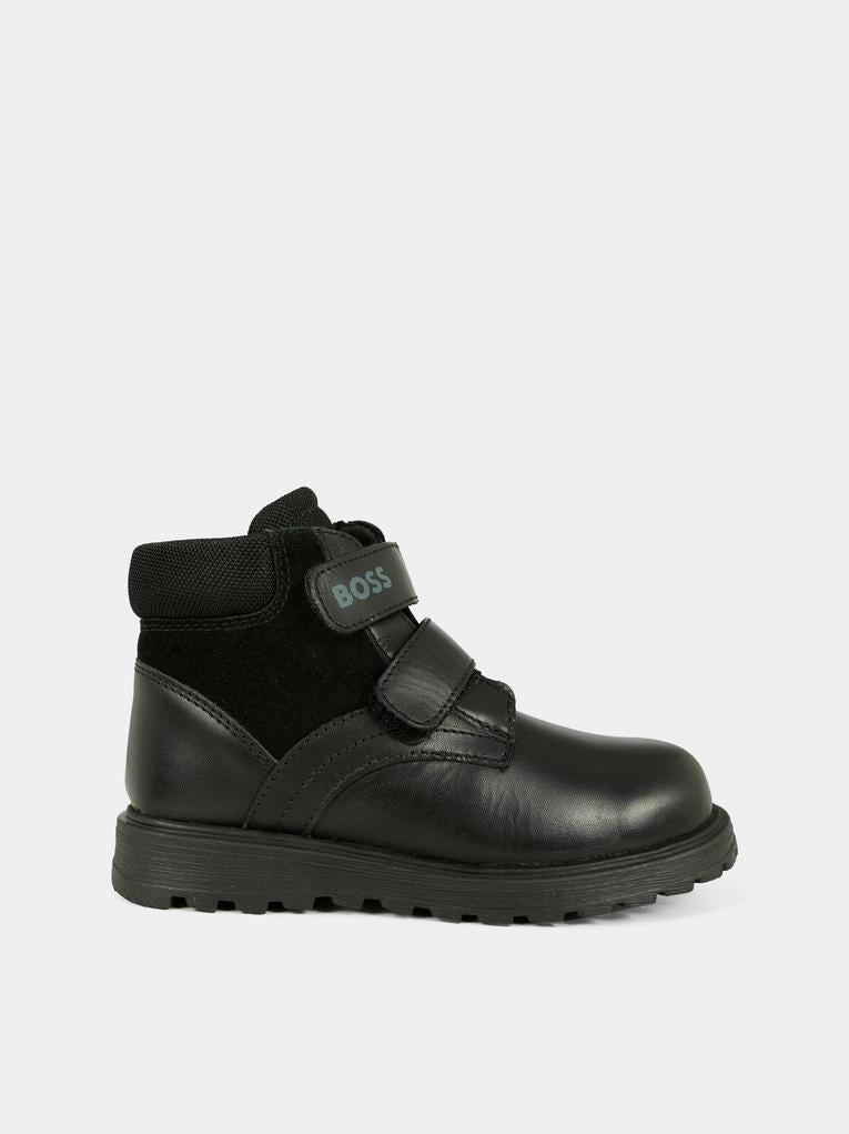 Stivaletti neri per neonato e bambino con logo,Boss,J52587 09B