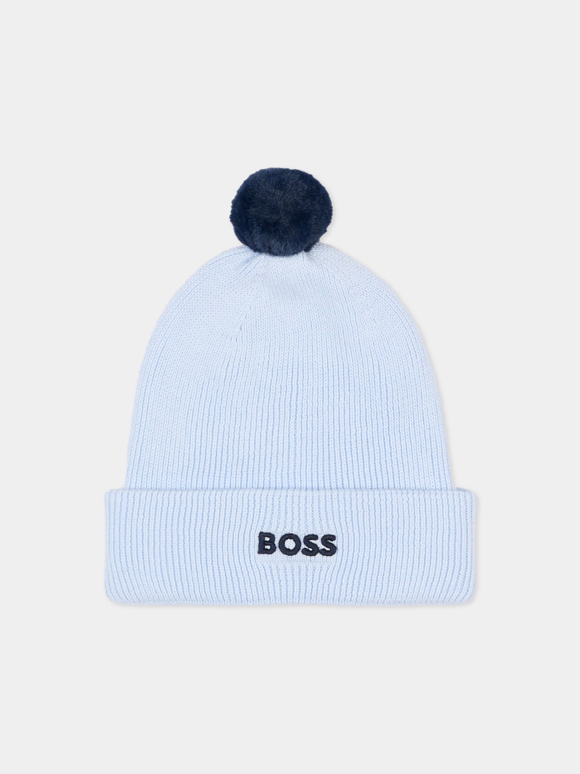 Berretto azzurro per neonato con pompon,Boss,J52595 771