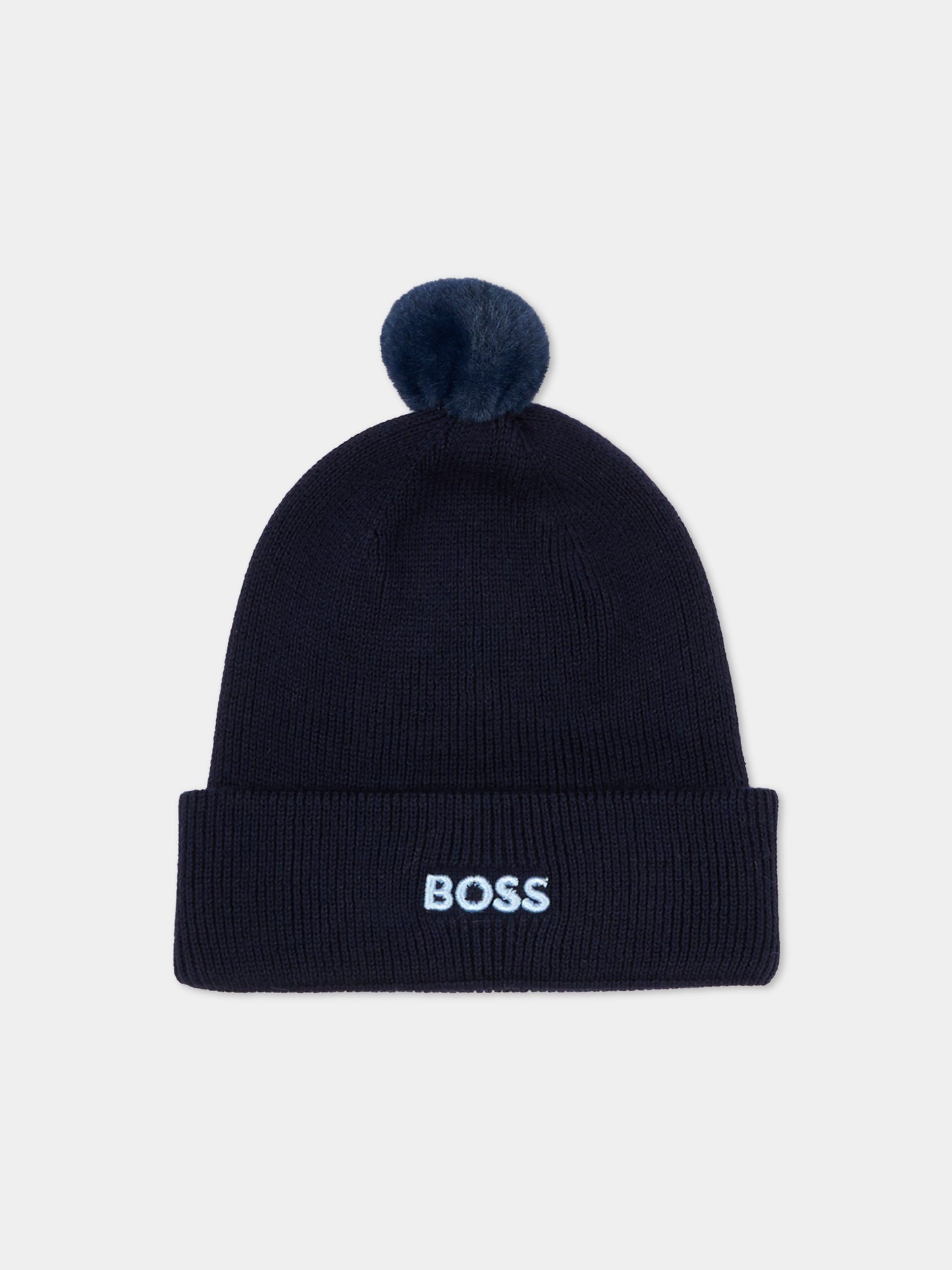 Berretto blu per neonato con pompon,Boss,J52595 849