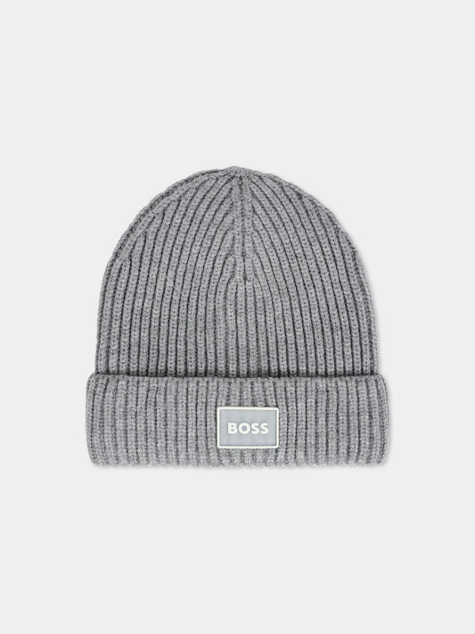 Berretto grigio per bambino con patch,Boss,J52619 A46