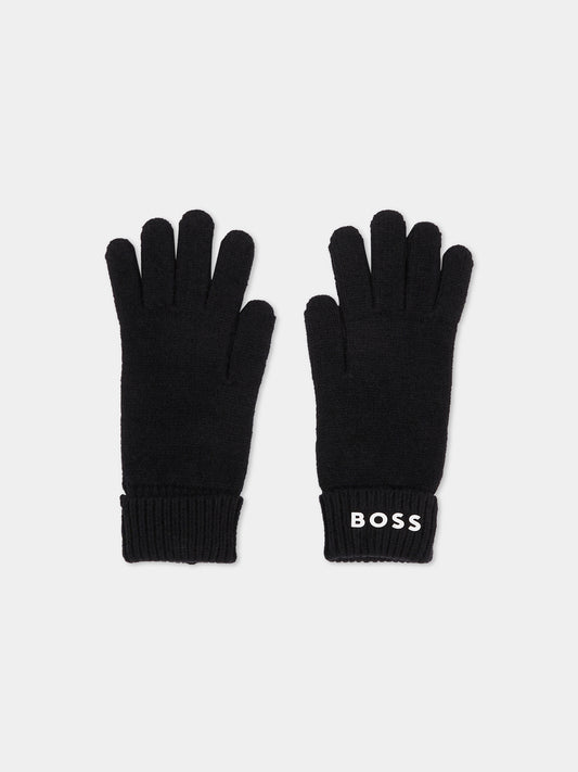 Guanti neri per bambino con logo,Boss,J52631 09B
